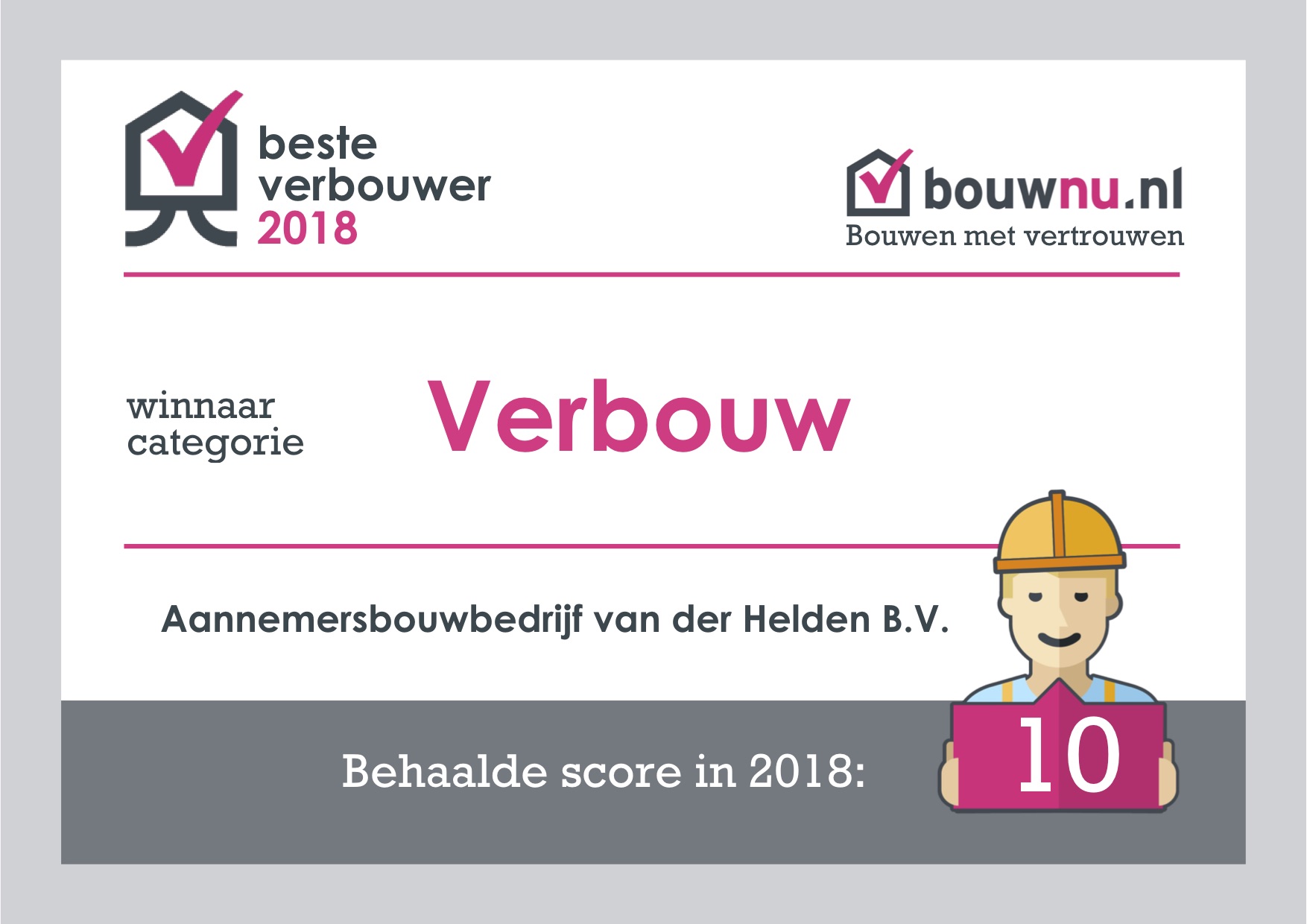 Aannemersbouwbedrijf van der Helden is Beste Verbouwer 2018